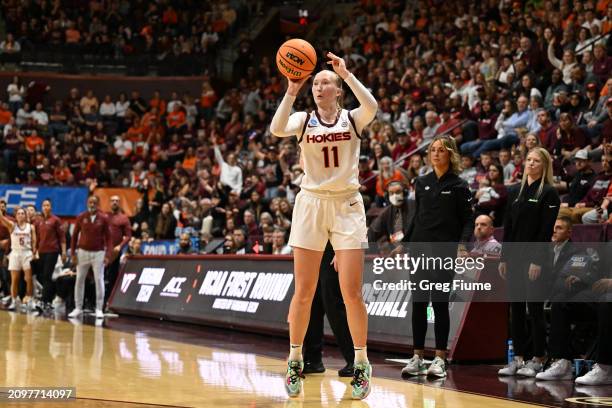 Matilda Ekh of the Virginia Tech Hokies puts up a shot in the first quarter of a game against Marshall Thundering Herd during the first round of the...