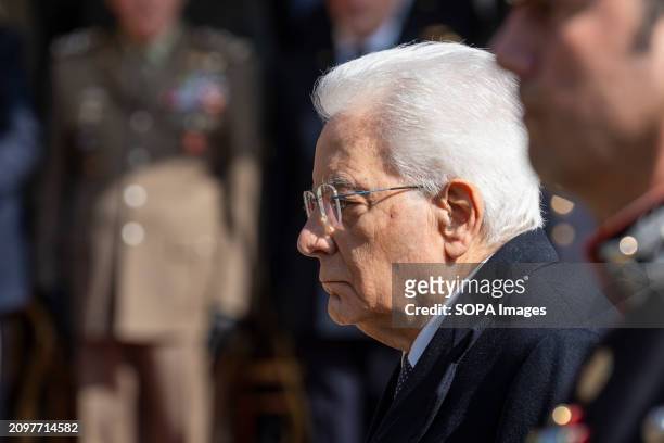 The President of the Italian Republic Sergio Mattarella attends the ceremony marking the 80th anniversary of the Fosse Ardeatine massacre. The Fosse...