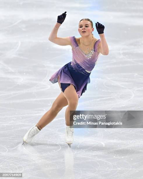 Nella Pelkonen of Finland competes in the Women's Free Program during the ISU World Figure Skating Championships at the Bell Centre on March 22, 2024...