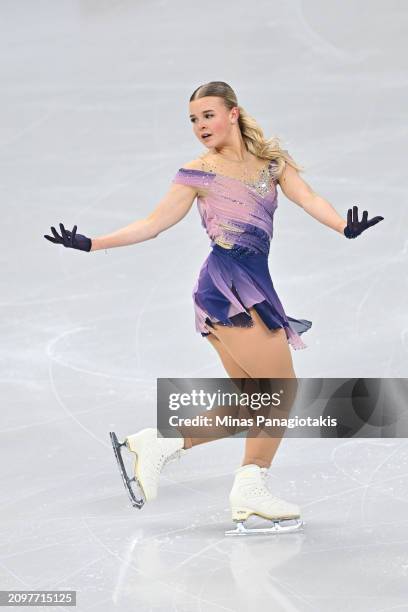 Nella Pelkonen of Finland competes in the Women's Free Program during the ISU World Figure Skating Championships at the Bell Centre on March 22, 2024...