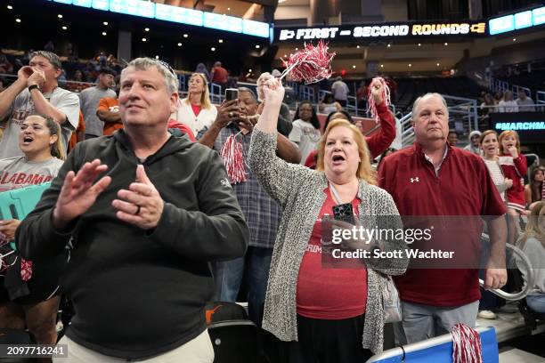 Alabama Crimson Tide fans cheer during the first round of the 2024 NCAA Women's Basketball Tournament held at Moody Center on March 22, 2024 in...