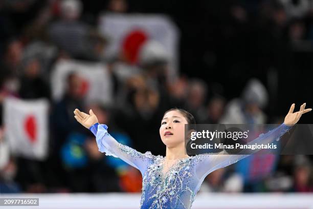 Mone Chiba of Japan competes in the Women's Free Program during the ISU World Figure Skating Championships at the Bell Centre on March 22, 2024 in...