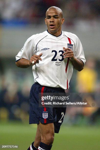 June 15: Kieron Dyer of England running during the FIFA World Cup Finals 2002 Round Of 16 match between Denmark and England at Niigata Big Swan...