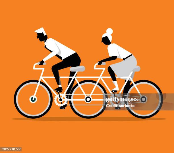 two business people cycling - tandem stock illustrations