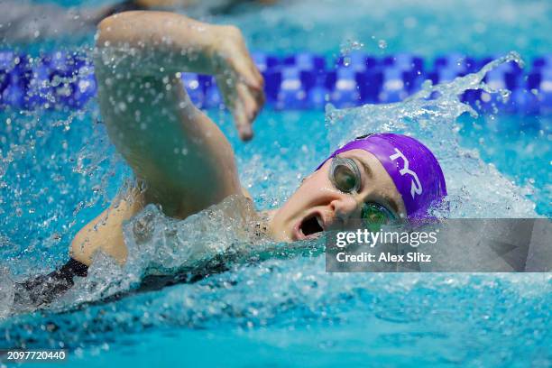 Alya Spitz of the Northwestern Wildcats competes in the Women's 200 Yard Freestyle consolation finals during the Division I Women's Swimming and...