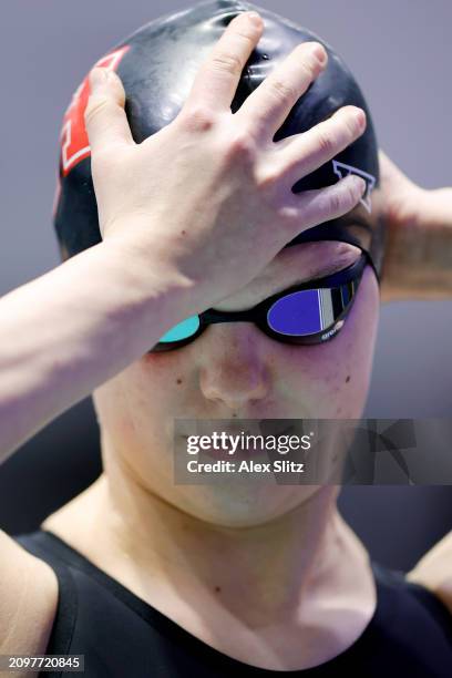 Henrietta Fangli of the Houston Cougars prepares for the Women's 100 Yard Breaststroke consolation finals during the Division I Women's Swimming and...
