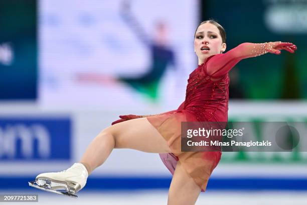 Nina Pinzarrone of Belgium competes in the Women's Free Program during the ISU World Figure Skating Championships at the Bell Centre on March 22,...