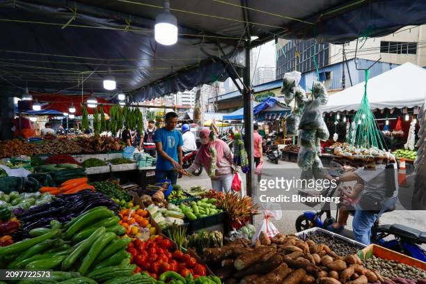 Vegetable stall in Kampong Bahru in Kuala Lumpur, Malaysia, on Friday, March 22. 2024. Malaysia is expected to release CPI figures on March 25....