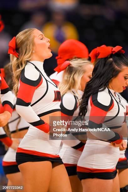 Louisville Cardinals cheerleaders dance during the first round of the 2024 NCAA Women's Basketball Tournament held at Pete Maravich Assembly Center...