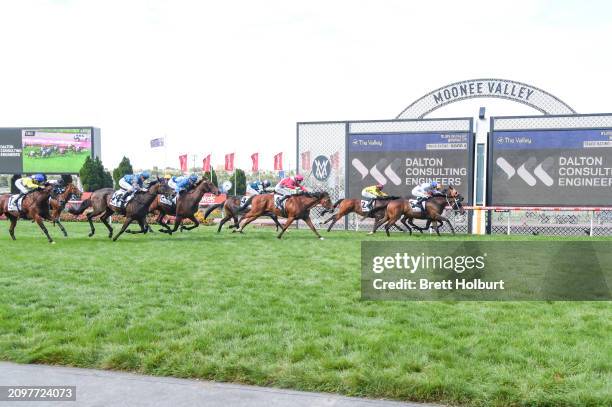 Antrim Coast ridden by Michael Dee wins the DCE Alister Clark Stakes at Moonee Valley Racecourse on March 23, 2024 in Moonee Ponds, Australia.