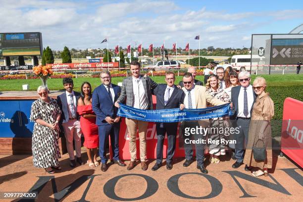 Connections of Antrim Coast after winning the DCE Alister Clark Stakes at Moonee Valley Racecourse on March 23, 2024 in Moonee Ponds, Australia.