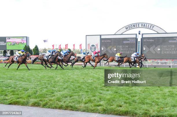 Antrim Coast ridden by Michael Dee wins the DCE Alister Clark Stakes at Moonee Valley Racecourse on March 23, 2024 in Moonee Ponds, Australia.