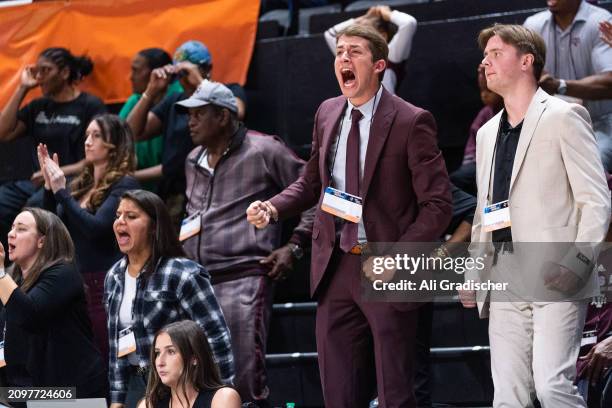 Texas A&M fans react after the Aggies tie the Cornhuskers late in the fourth quarter during a 2024 NCAA Women's Basketball Tournament first round...