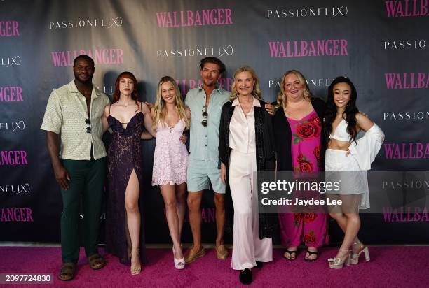 Director, Passionflix CEO and Co-Founder Tosca Musk poses on the red carpet with producer Alice Clayton and members of the cast and crew of...