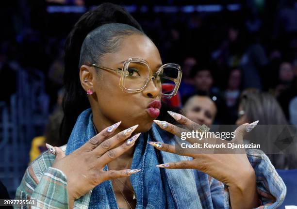 Jennifer Hudson attends a game between the Los Angeles Lakers and Philadelphia 76ers at Crypto.com Arena on March 22, 2024 in Los Angeles,...