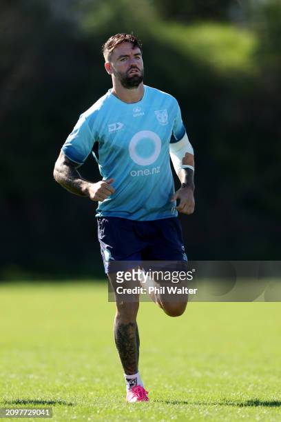 Wayde Egan during a New Zealand Warriors NRL training session at Mt Smart Stadium on March 20, 2024 in Auckland, New Zealand.