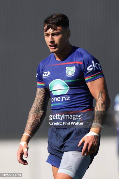 Charnze Nicoll-Klokstad during a New Zealand Warriors NRL training session at Mt Smart Stadium on March 20, 2024 in Auckland, New Zealand.