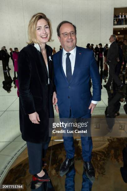 Julie Gayet and Francois Hollande attend the Opening of the Exhibition Le Monde Comme Il Va at Bourse De Commerce Pinault Collection on March 19,...