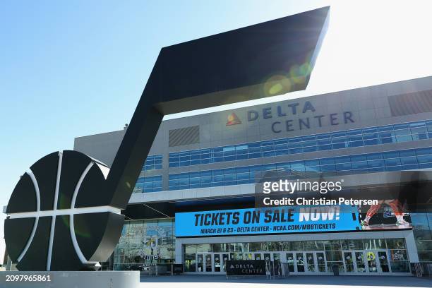 General view outside of the Delta Center ahead of the NCAA Men's Basketball Tournament on March 19, 2024 in Salt Lake City, Utah.