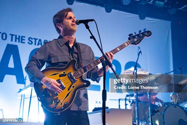 Mikey Freedom Hart of Bleachers performs at O2 Forum Kentish Town on March 19, 2024 in London, England.