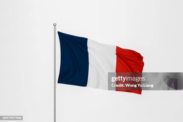 france flag, on white background - french flag stock pictures, royalty-free photos & images