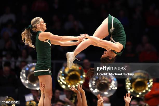 Colorado State Rams cheerleaders perform during the second half against the Virginia Cavaliers in the First Four game during the NCAA Men's...