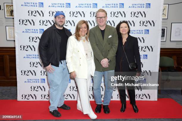 Michael Mangan, Fern Mallis, Todd Snyder and Linda Gaunt pose before Fashion Icons In Conversation at 92NY on March 19, 2024 in New York City.