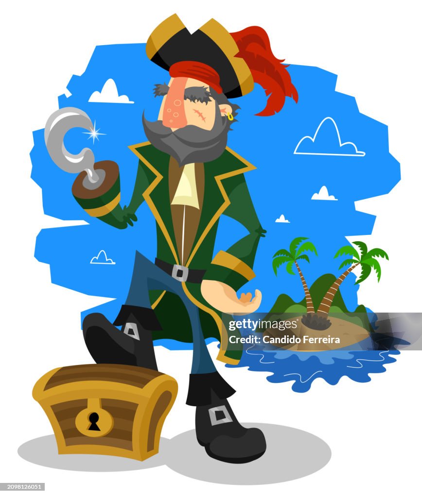 Pirate with a treasure chest box