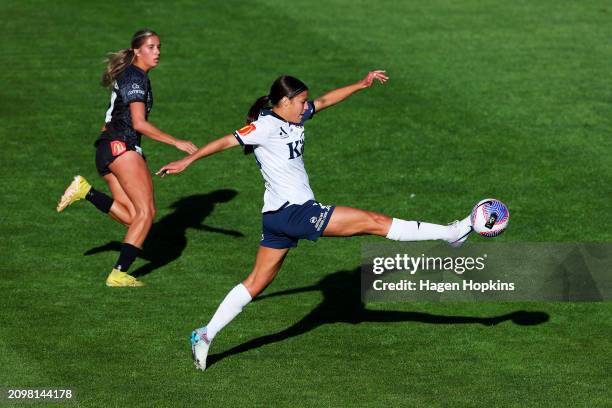 Ella Tonkin of Adelaide United controls the ball during the A-League Women round 16 match between Wellington Phoenix and Adelaide United at Porirua...