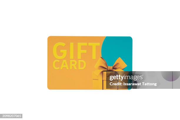 customer gift reward bonus card, isolated on white - gutschein stock-fotos und bilder