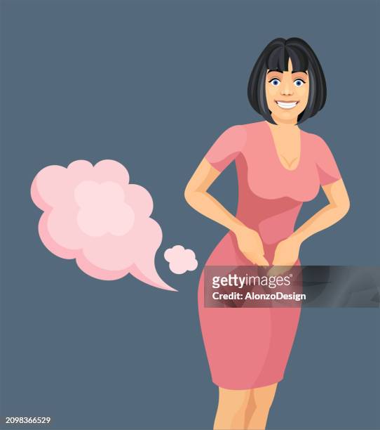 woman farting. a conceptualization of healthcare and medicine. - woman intestine stock illustrations