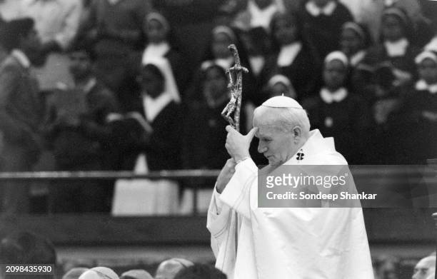Pope John Paul II leads a mass at Indira Gandhi Stadium in New Delhi, February 01, 1986.