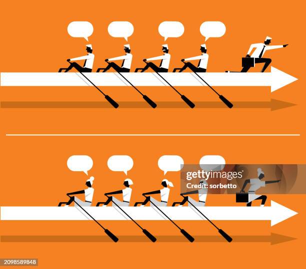 teamwork - rowing - five people - rowing team stock illustrations