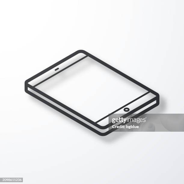 isometric tablet pc - flat position. line icon with shadow on white background - tablet blank screen stock illustrations