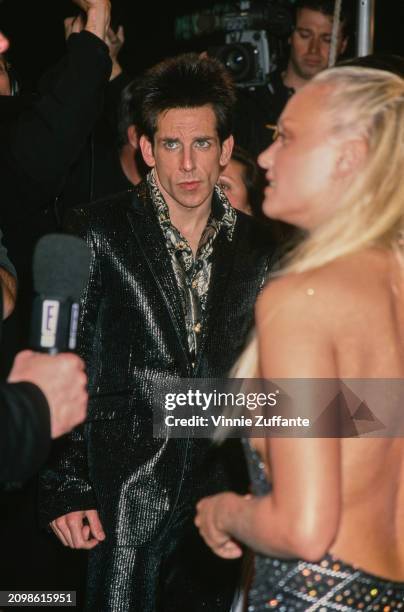 American actor and comedian Ben Stiller, wearing a black-and-silver suit attends the 2000 VH1/Vogue Fashion Awards, held at Madison Square Gardens in...