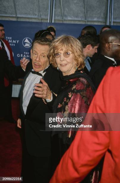 American comedian and actor Jerry Stiller and his wife, American actress and comedian Anne Meara, attend the 43rd Annual Grammy Awards, held at the...