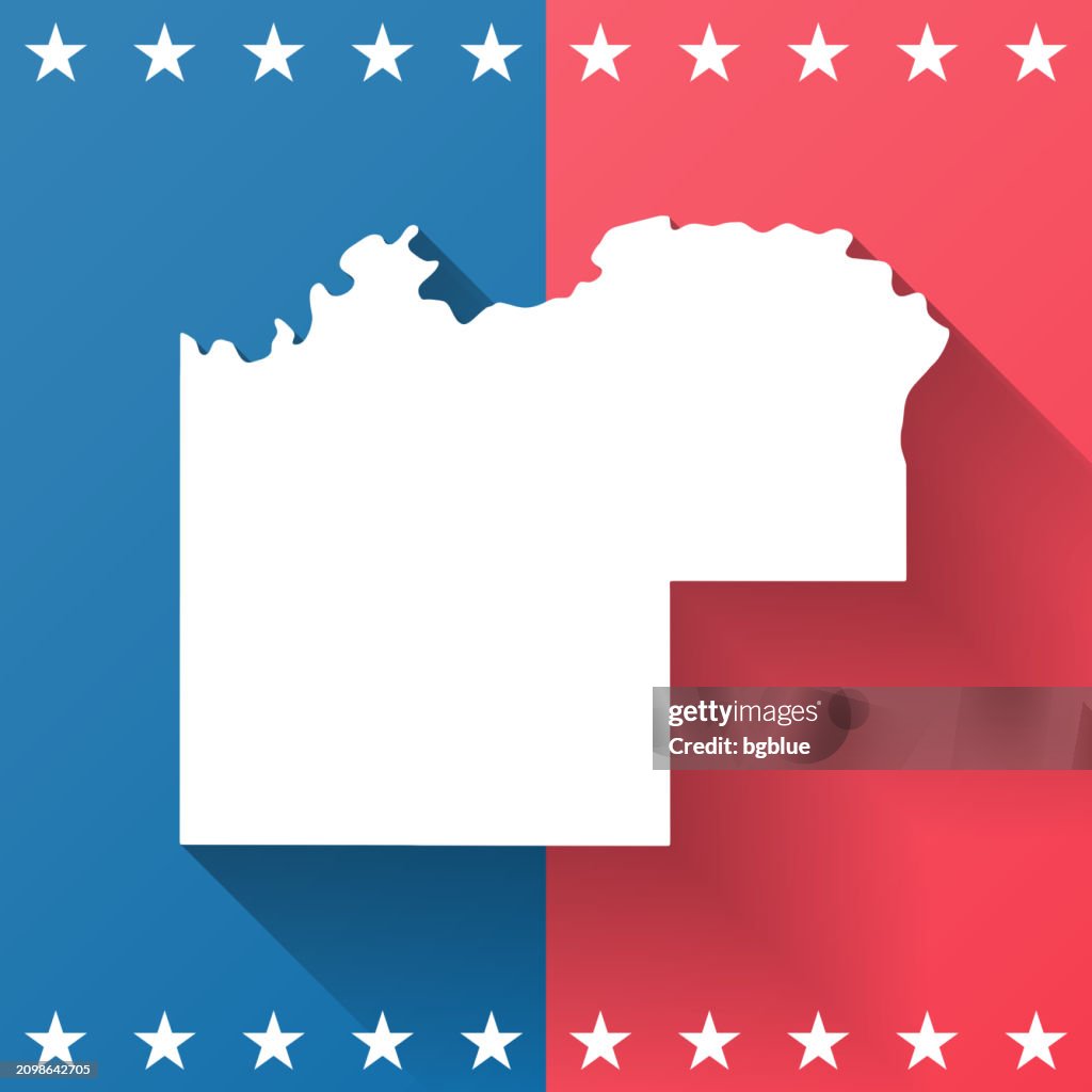 McKenzie County, North Dakota. Map on blue and red background