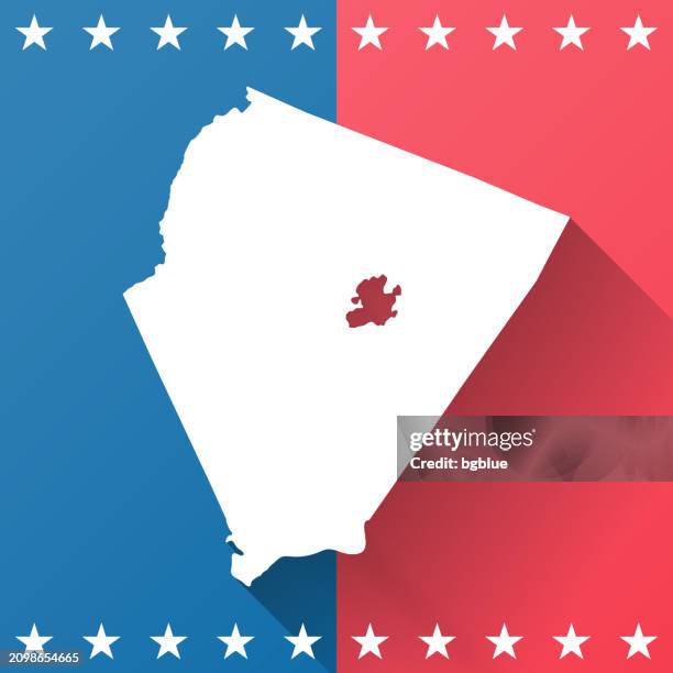 illustrazioni stock, clip art, cartoni animati e icone di tendenza di contea di albemarle (virginia). mappa su sfondo blu e rosso - charlottesville