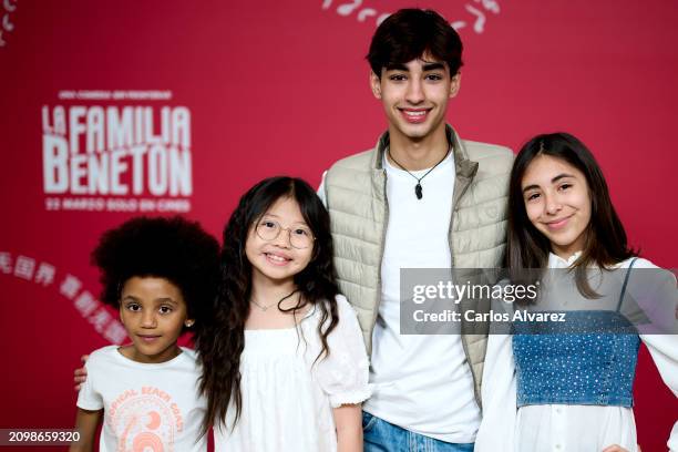 Kamsiyochi Ngene, Meilin Zahn, Alí Dia and Gala Bichir attend the photocall for "La Familia Benetón" at the Casa de México Foundation on March 20,...