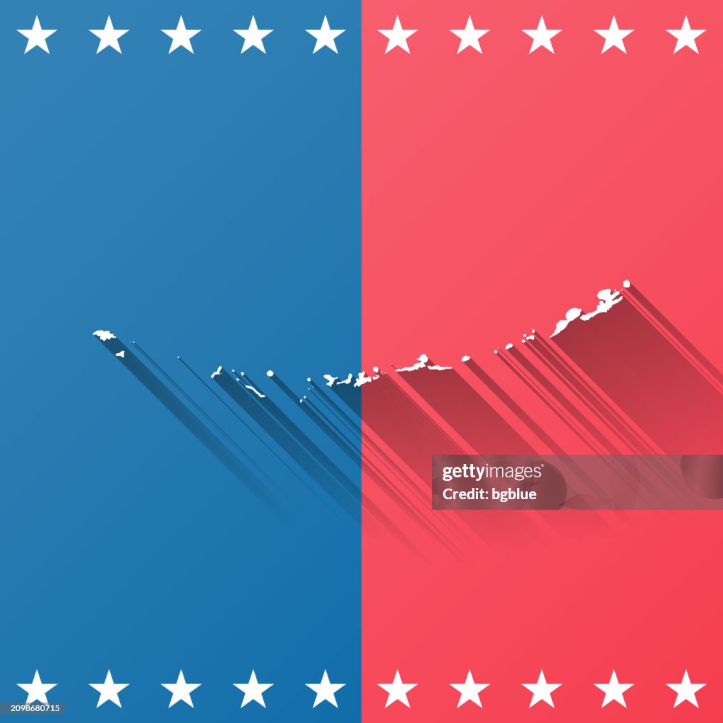 Aleutians West, Alaska. Map on blue and red background