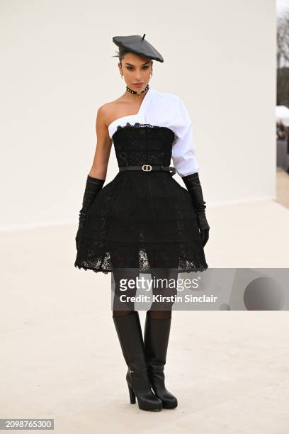 Jessica Aidi wears all Dior outside the Dior show during the Womenswear Fall/Winter 2024/2025 as part of Paris Fashion Week on February 27, 2024 in...