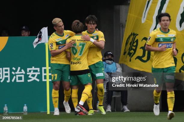 Hiiro Komori of JEF United Chiba celebrates scoring his team's first goal during the J.LEAGUE MEIJI YASUDA J2 5th Sec. Match between JEF United Chiba...