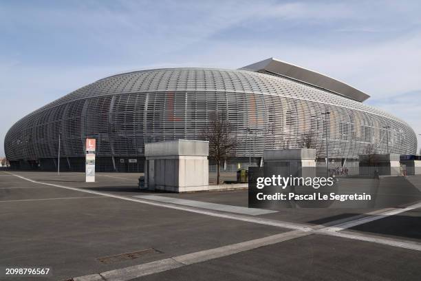 The Decathlon arena, Pierre Mauroy, stadium is pictured on March 20, 2024 in Villeneuve D'Ascq, France. The stadium will host the basketball and...