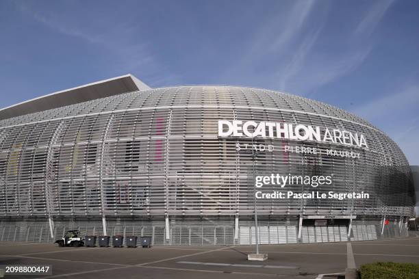The Decathlon arena, Pierre Mauroy, stadium is pictured on March 20, 2024 in Villeneuve D'Ascq, France. The stadium will host the basketball and...