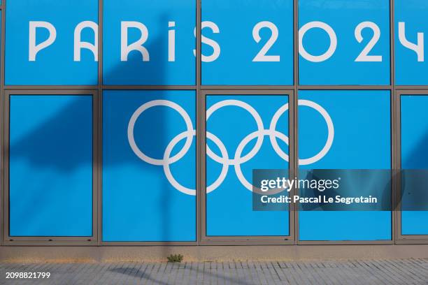 The Paris 2024 logo, representing the Olympic and Paralympic games, is seen 128 Days prior to the start of the Paris 2024 Olympic and Paralympic...