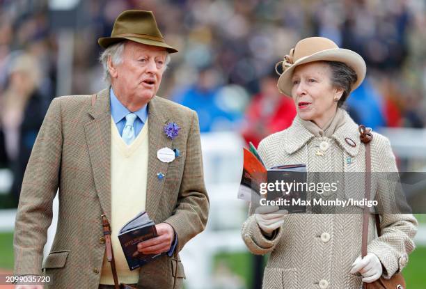 Andrew Parker Bowles and Princess Anne, Princess Royal attend day 2 'Style Wednesday' of the Cheltenham Festival at Cheltenham Racecourse on March...