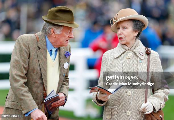 Andrew Parker Bowles and Princess Anne, Princess Royal attend day 2 'Style Wednesday' of the Cheltenham Festival at Cheltenham Racecourse on March...