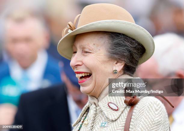 Princess Anne, Princess Royal attends day 2 'Style Wednesday' of the Cheltenham Festival at Cheltenham Racecourse on March 13, 2024 in Cheltenham,...