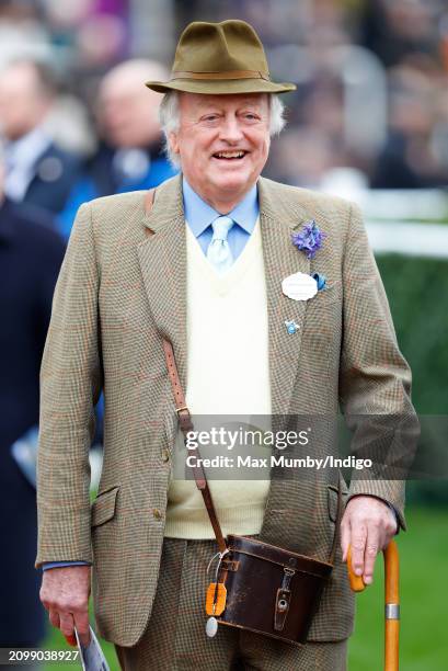 Andrew Parker Bowles attends day 2 'Style Wednesday' of the Cheltenham Festival at Cheltenham Racecourse on March 13, 2024 in Cheltenham, England....