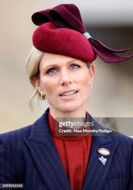 Zara Tindall attends day 2 'Style Wednesday' of the Cheltenham Festival at Cheltenham Racecourse on March 13, 2024 in Cheltenham, England. This year...